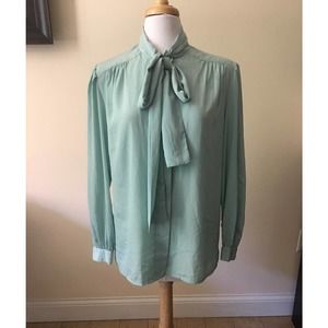 EUC Brownstone Studio VTG Vintage Long Sleeved Shimmery Teal Green Blouse